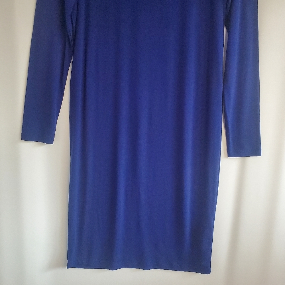 ASOS Size 12 Cobalt Blue scoop neck 3/4 sleeve midi jersey knit dress - Picture 5 of 8